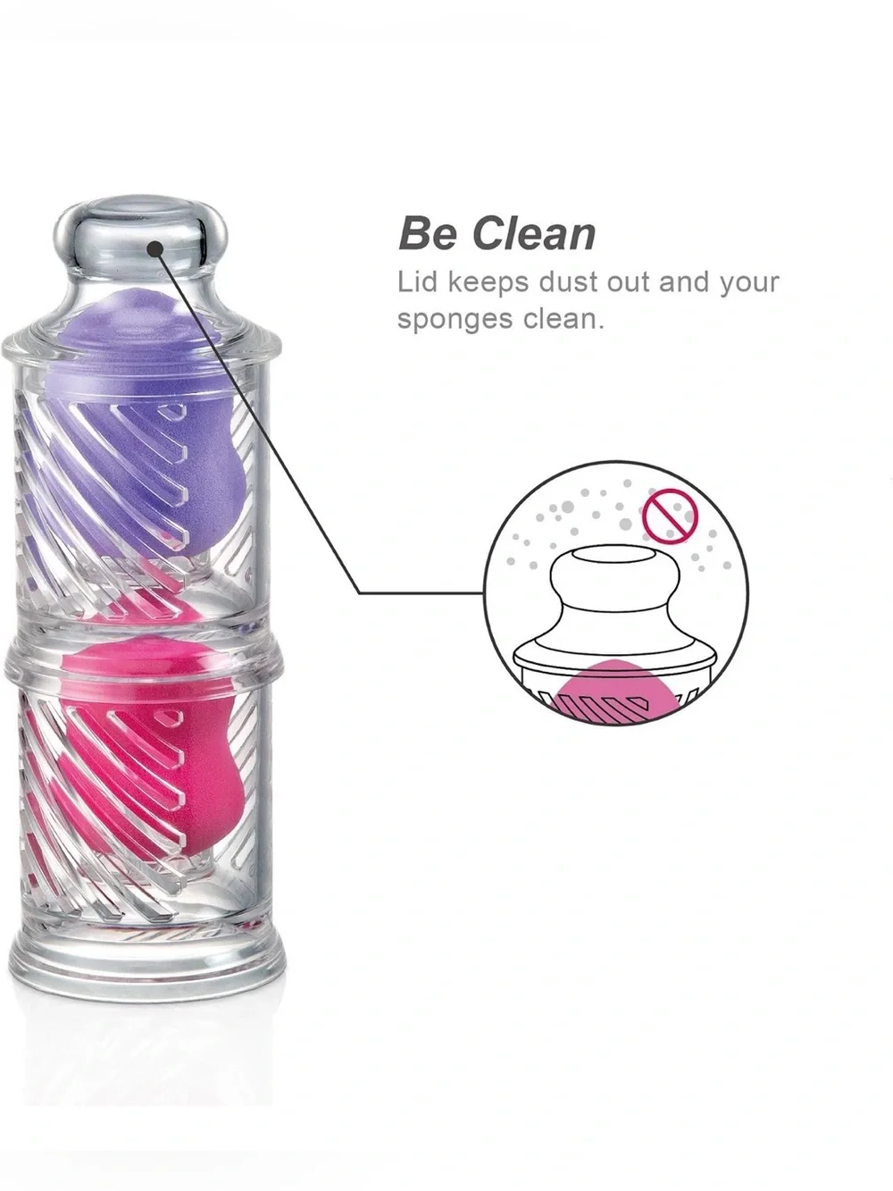 EggStack Acrylic Makeup Sponge Holder Set w/ Dust Cover 2 Stackable Clear